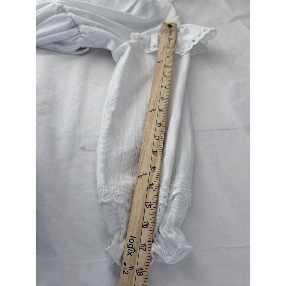 Vtg Montgomery Ward Dress Girls 6X White Striped‎ Ruffle Lace Cottagecore - Picture 10 of 12